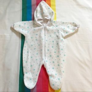 80s Blue Star Pattern Hooded Footie Pajamas